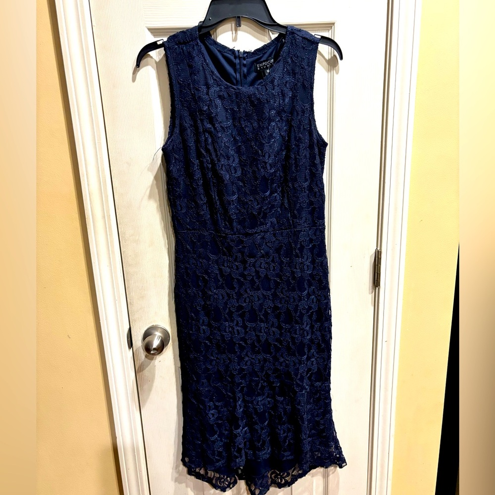 En Focus Studio Women's Dress Sz 10 Navy Blue Sleeveless Lace